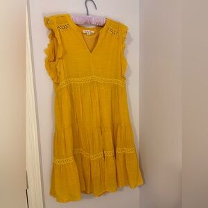Vibrant Yellow Casual Dress with Lace Details
